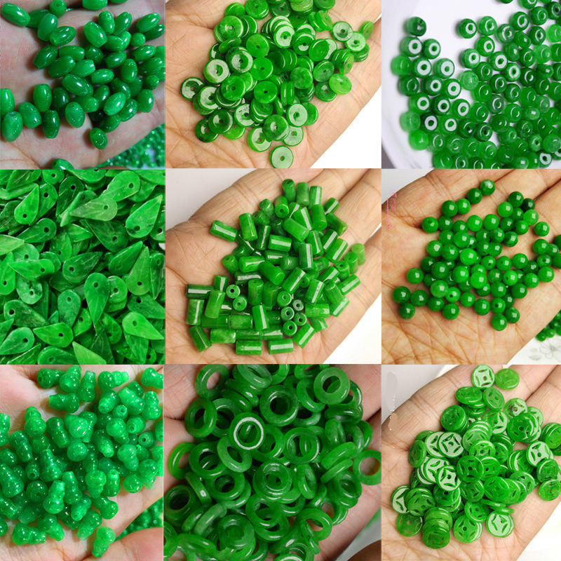 [10 price] Dry green iron dragon green loose beads round beads gourd leaves Jade jade accessories