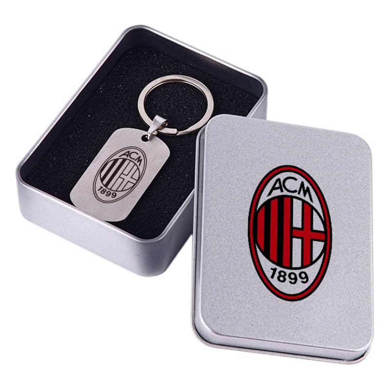 Club de fútbol insignia llavero Barcelona Real Madrid Manchester United AC Milan equipo militar tarjeta caja regalo