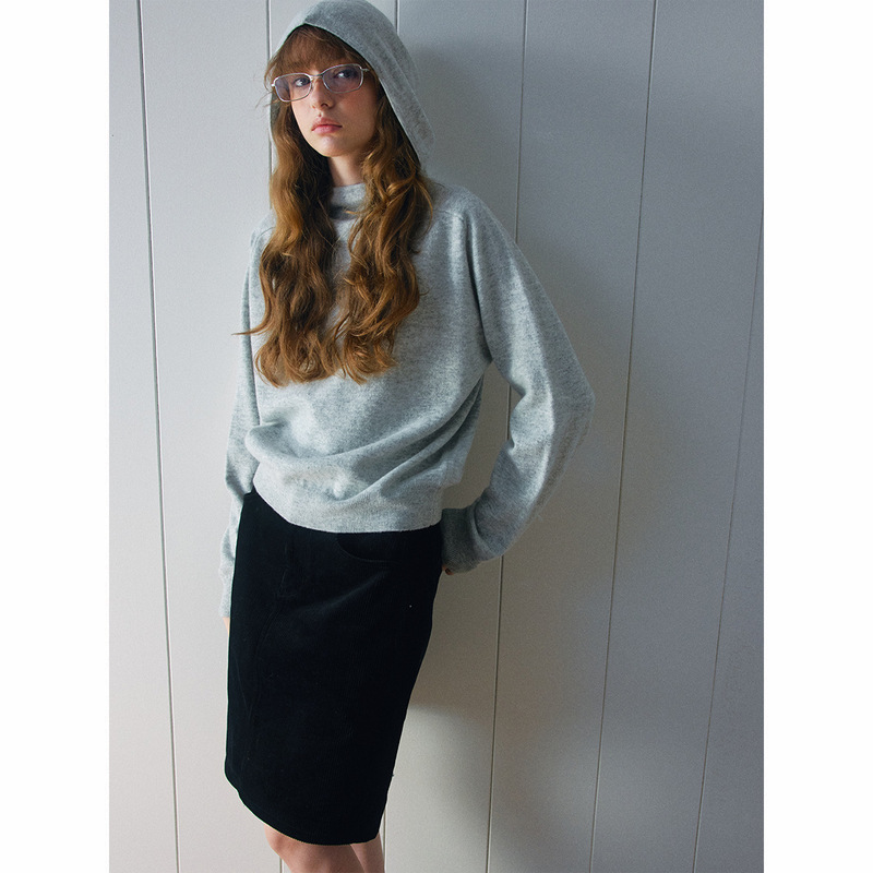 [Dahe] Autumn New Casual Pure Color Wool Simple and Versatile Hooded Knitted Pullover for Women H9799