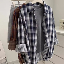 AB面双层棉纱格子衬衫！25早秋慵懒韩系宽松显瘦防晒衬衣薄外套女
