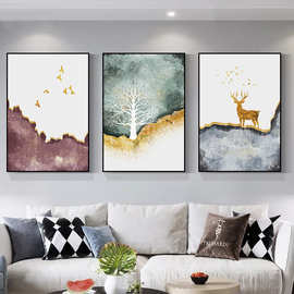 代抽象风景艺术豪华鹿帆布画壁画海报墙壁艺术卧室客厅现代装饰画