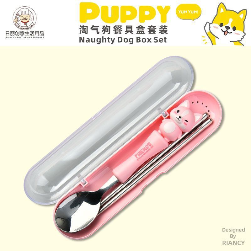 Animal encantador portátil para llevar estudiantes cucharas de comidas dormitorios escolares cucharas de cubierta de cubierta set
