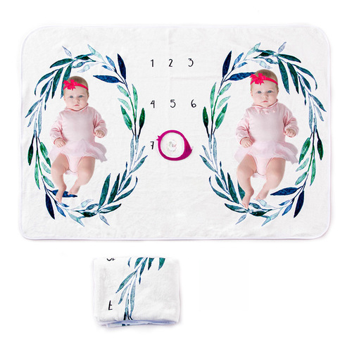 Twin Milestone Photo Blanket Fleece Blanket with Frame Baby Photo Blanket for Baby Growth Memory
