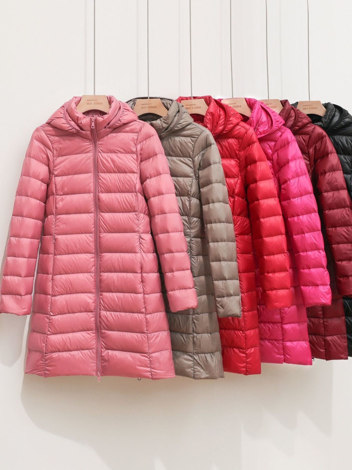Tik Tok transfronterizo otoño y invierno nuevo chaqueta de plumón ligera de mujeres mediana y larga ropa blanca coreana chaqueta delgada sombrero desmontable