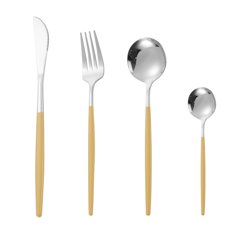 Cuchillo de filete occidental, tenedor, cuchara de postre Vajilla transfronteriza de 4 piezas Amazon Acero inoxidable portugués cuchillo, tenedor y traje de cuchara