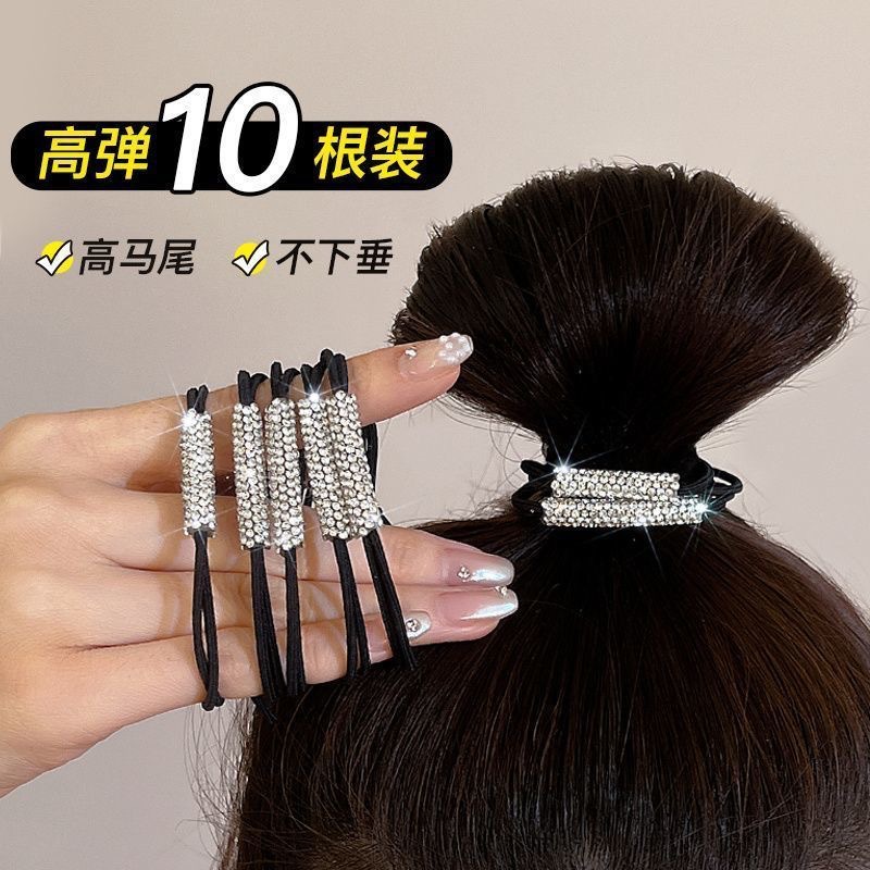 Nueva cuerda de cabello de diamante alta sensación de cabello adulto de alta cola de caballo cuerda de cabello de moda de banda de goma de alta elasticidad adornamiento para el cabello mujer image 3