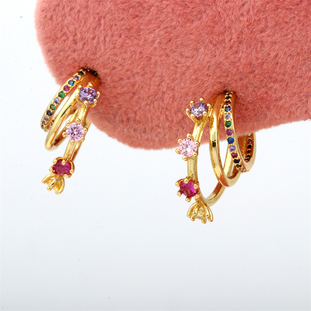 Daily Occasion Copper Material Flower Pattern 1 Pair Fashion Flower Copper Inlay Zircon Earrings