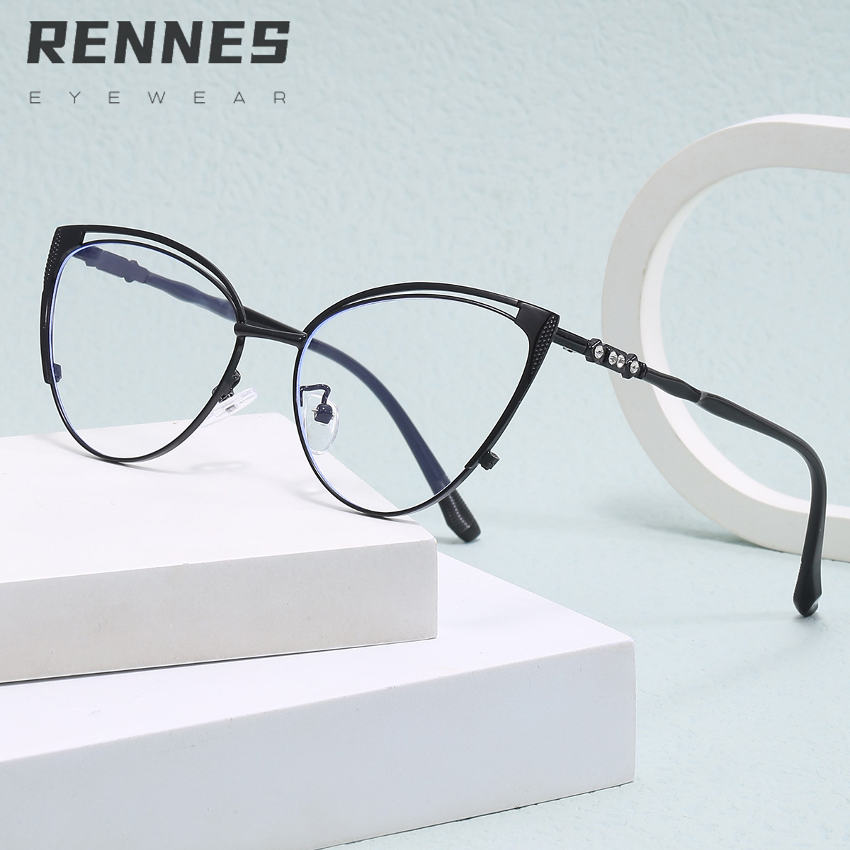 2024 nueva moda europea y americana elegante gafas triángulo ojo de gato celebridad de Internet personalizada anti-Luz Azul gafas lisas femeninas