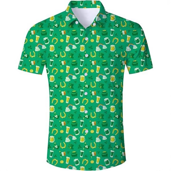 Divertido y creativo 3D impresión digital para hombres verano casual salvaje suelta camisa de solapa con botones de manga corta en stock