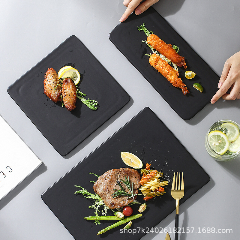 Matte Black Kebab Flat Plate Dessert Plate Breakfast Cake Plate Cold Dish Plate Square Plate Flat Tray Matte Black Kebab Flat Plate Dessert Plate Breakfast Cake Plate Cold Dish Plate Square Plate Flat Tray