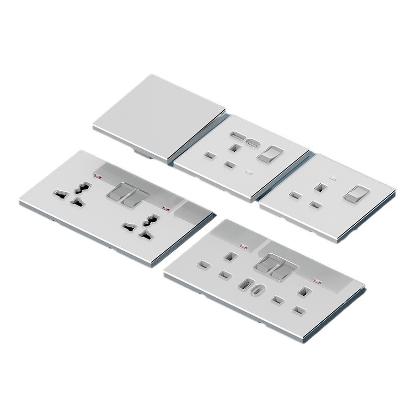 Inglés europeo 250V13A tres orificios Typec toma de corriente de carga Panel de vidrio 16A interruptor estándar de la UE