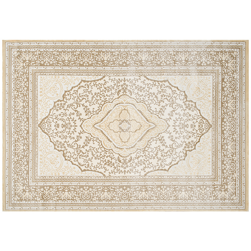 Alfombra de color crema para sala de estar, gruesa y resistente a las manchas, fácil de mantener, adecuada para uso doméstico en dormitorio y estudio, alfombra de cabecera sin pegamento con alta elasticidad.