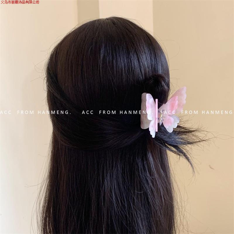 新しいアクリル色が変わるグリッパー二層蝶ヘアピン甘い中国風のヘアグリッパー甘い夏|undefined