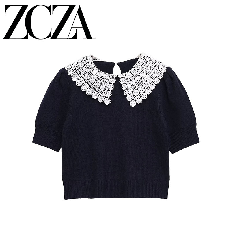 Zcza Self-Made European and American Style New Women's Fashion Versatile Cross-Border Crochet Lace Knit Pullover Zcza Self-Made European and American Style New Women's Fashion Versatile Cross-Border Crochet Lace Knit Pullover