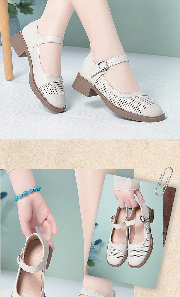 Sandal nữ quai chữ V đơn giản, đế thấp, da thật, hở mũi, chống trượt — Đen【kiểu xuyên thấu】 chi tiết 14