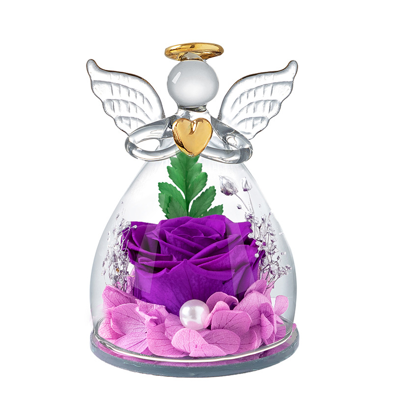 Cross-border inmortalidad rosas ángel pequeño cubierta de vidrio decoración día de San Valentín Navidad caja de regalo de cumpleaños flores reales