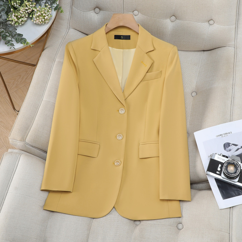 My Mountain and Sea Tan Songyun Style Yellow Suit Jacket for Women, Elegant and Versatile for Work, with a High-End Feel and a Fitted Waist