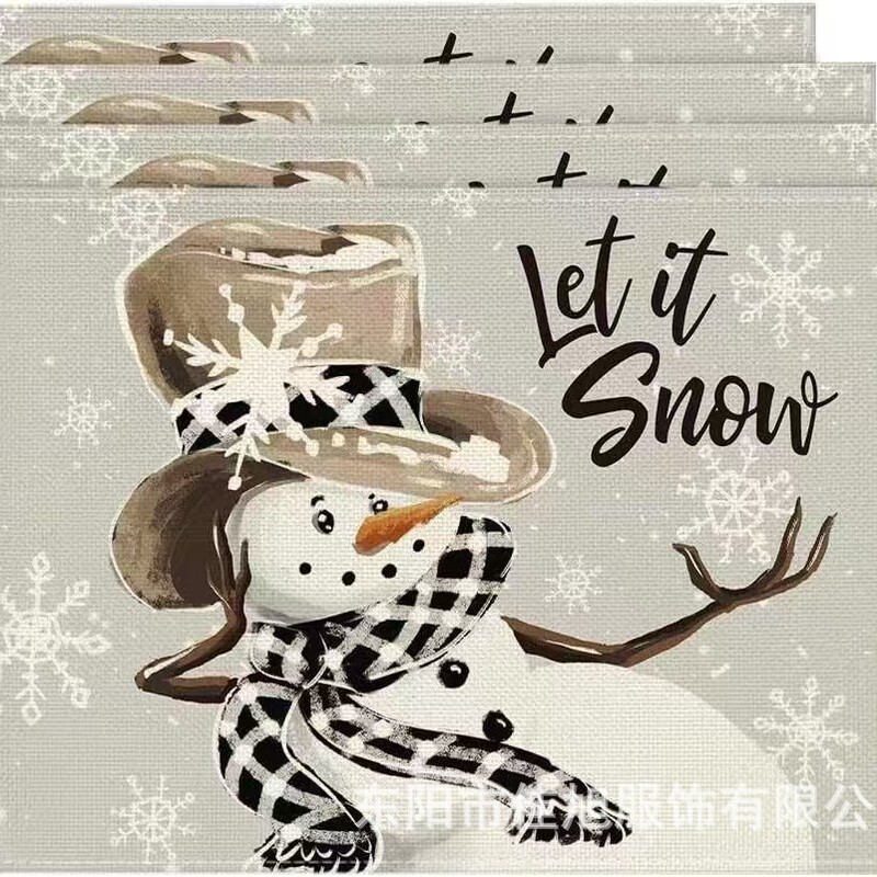 圣诞树雪人餐垫套装亚马逊印花亚麻防污隔热垫桌北欧风圣诞限定|undefined