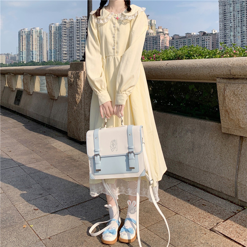 2025秋装新款宽松日系软妹蕾丝花边娃娃领长袖连衣裙子女气质长裙|undefined