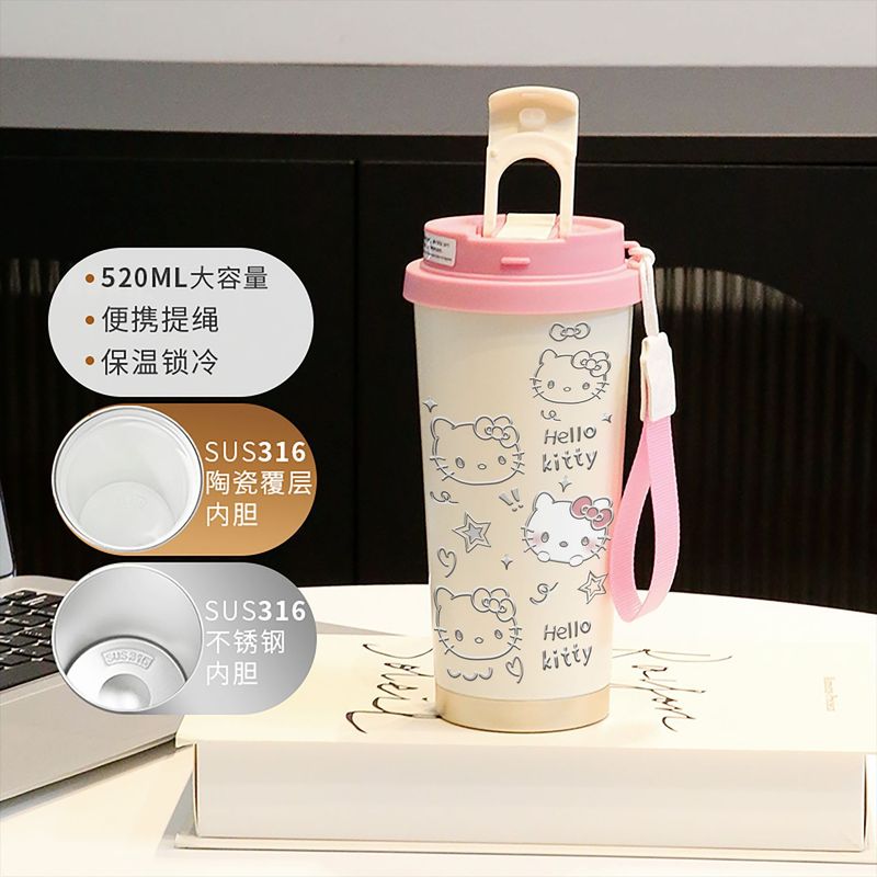 新款童趣咖啡杯316不锈钢保温杯卡通带吸管杯子双饮高颜值喝水杯|undefined