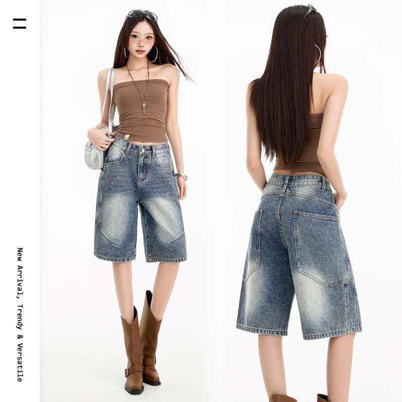In-Stock Wholesale Summer Trendy American-Style Patchwork Cool Street-Style Denim Shorts for Women