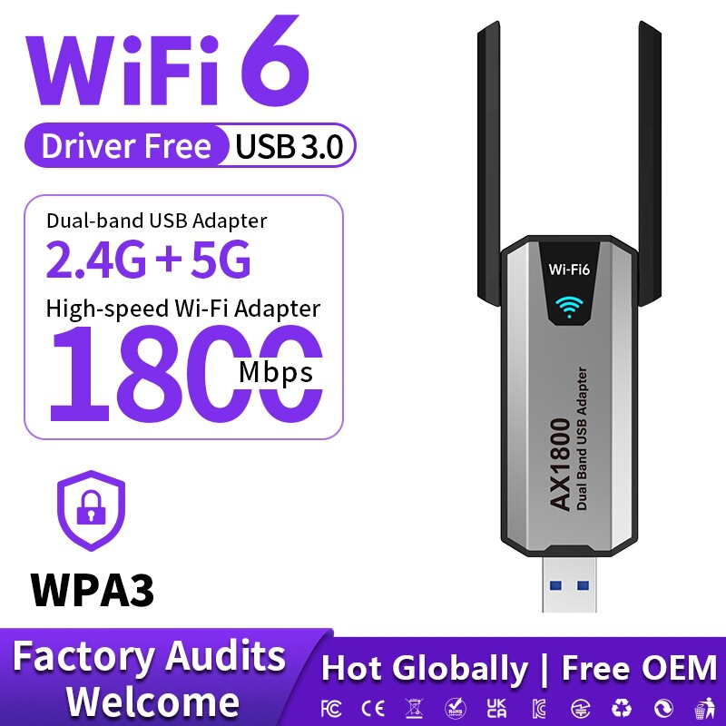 Driver-Free 1800Mbps Dual-Band Wireless Network Card 5g Gigabit Computer Usb3.0 High-Speed Wifi Receiver and Transmitter