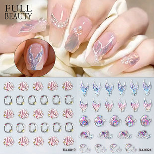 Cross-border New nail Art Stickers Fudge 5D Stereo Mermaid Ji Haiyang Fish Tail Shell Back Adhesive nail Stickers