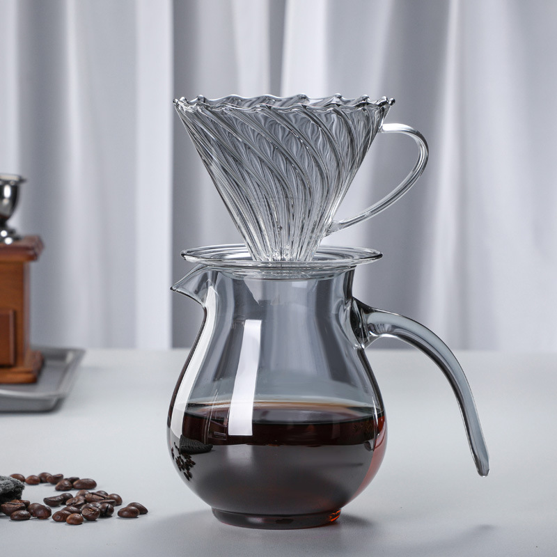 New-style high-borosilicate glass coffee pot, coffee set in smoke-gray color, featuring a reinforced glass handle and a stylish pouring spout&mdash;perfect for sharing!