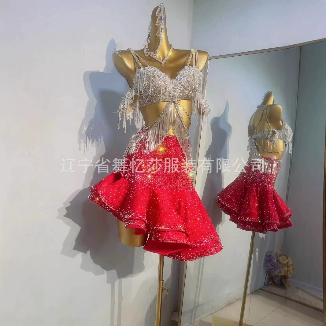 Платье для латиноамериканских танцев для женщин, новое профессиональное платье для соревнований по танцу ча-ча в национальном стандарте, платье для групповых выступлений с бахромой.