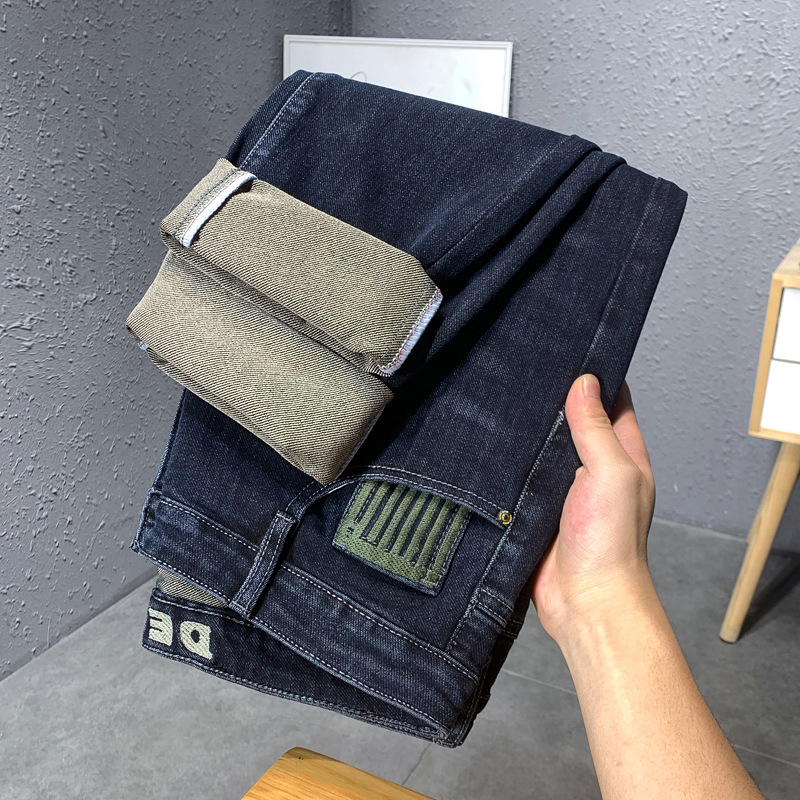 Xintang bordado de los hombres vaqueros delgados estilo coreano versátil adelgazamiento pantalones flacos estiramiento moda casual para niños
