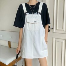 春夏新款小个子减龄宽松口袋设计韩版百搭洗水牛仔背带连衣裙女装