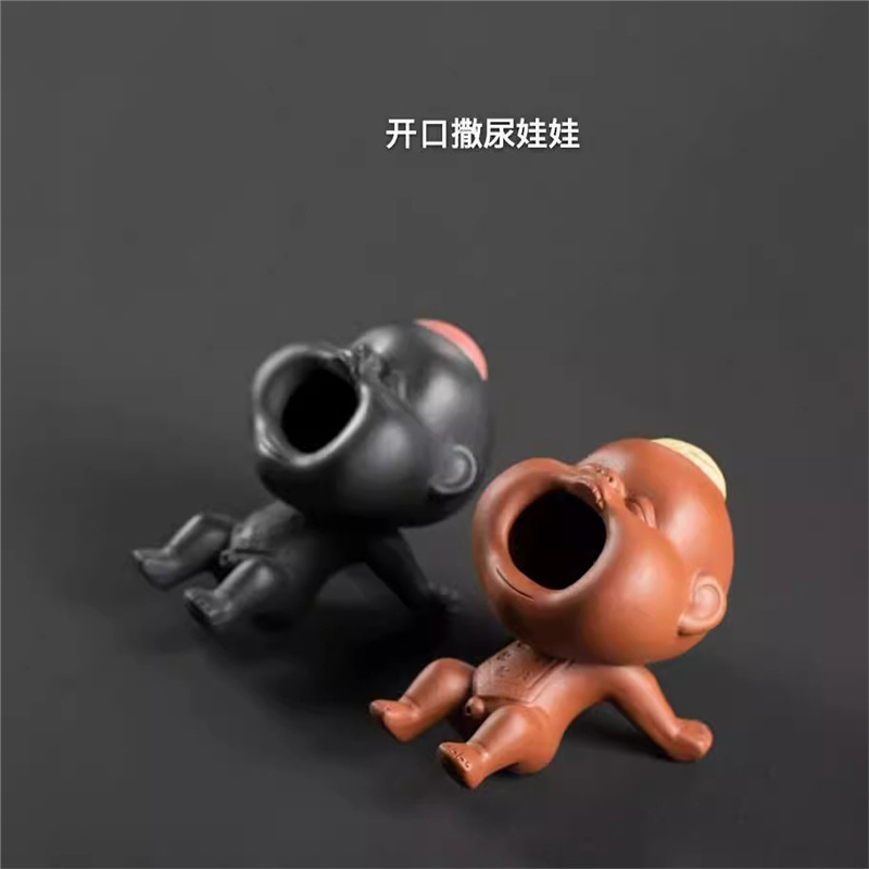 新款创意喷水茶宠 茶玩茶盘摆件紫砂茶宠 开口笑撒尿娃娃萌宠可养