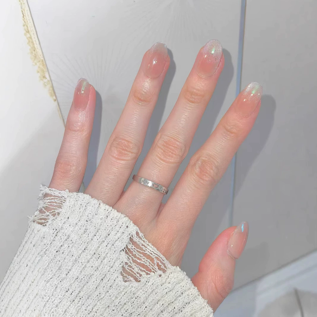 Ледяной и снежный эльф, сказочная мечта, бабочка, французский кошачий глаз, волшебное зеркало, розовый темперамент, отбеливание, носимые ногти ручной работы, свадебный готовый продукт