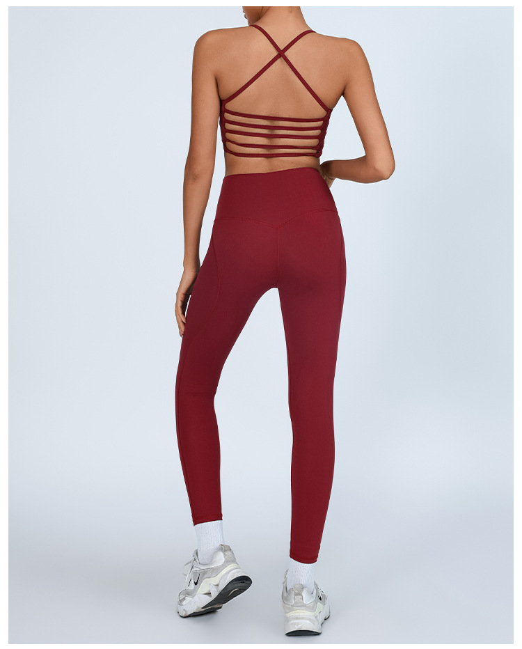 Traje de fitness deportivo de comercio exterior europeo y americano, desnudo femenino con almohadilla para el pecho, chaleco trasero de yoga, cintura alta, pantalones de melocotón de secado rápido image 7