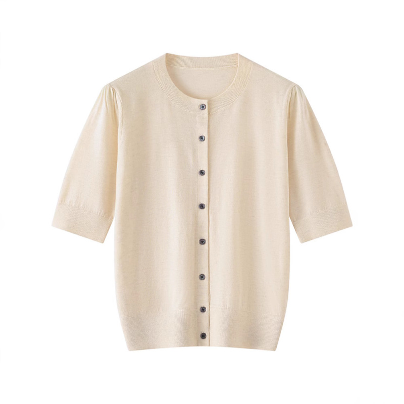 Soft and Skin-Friendly Casual Loose Fine-Spun Mulberry Silk Short-Sleeve Cardigan Spring and Autumn Thin Round Neck Fashion Sweater Knitwear Soft and Skin-Friendly Casual Loose Fine-Spun Mulberry Silk Short-Sleeve Cardigan Spring and Autumn Thin Round Neck Fashion Sweater Knitwear