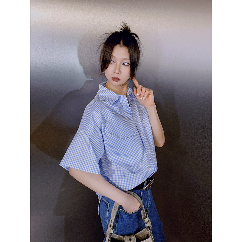 Designer Women's American Style Retro Plaid Loose One Size Shirt