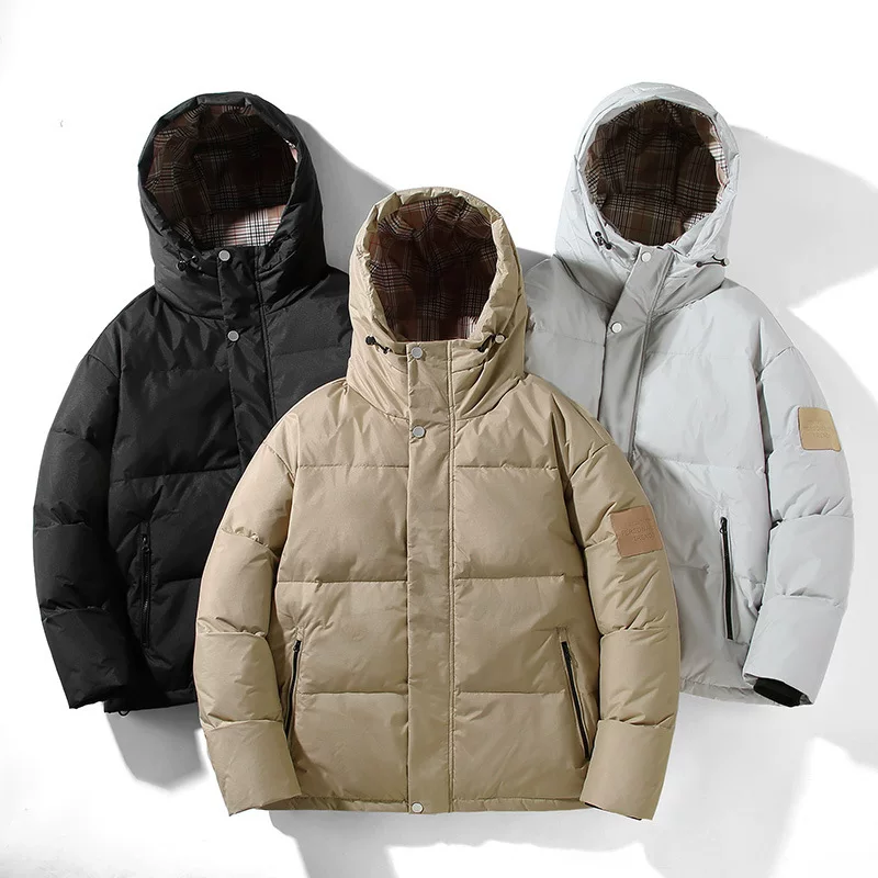 Winter hoody, men's velvet keep warm short down jacket for leisure, duck down, oversize