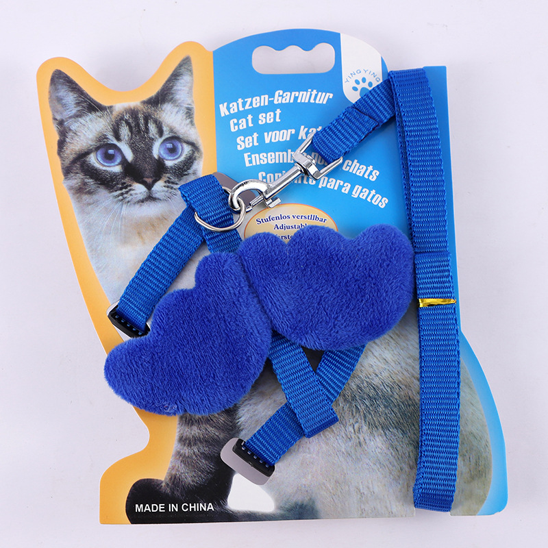 Harnais et laisse avec pendentif en forme de cœur et nœud papillon pour chat, chaîne, fournitures pour animaux de compagnie_voghion.com