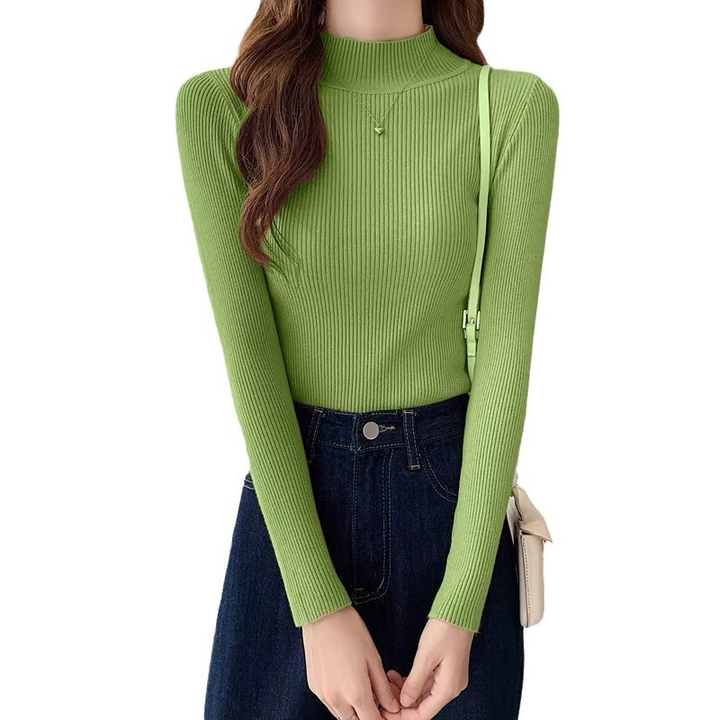 Осень длинный рукав, базовый базовый файл, эластичный свитер, Slim Fit, высокий воротник, корейский стиль