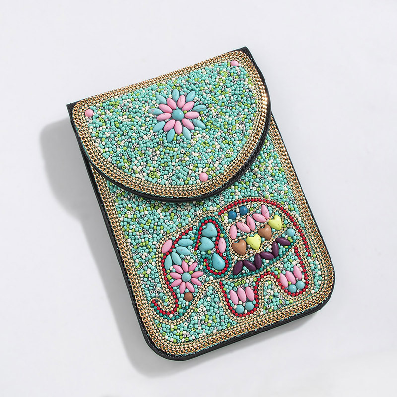 Bohemian Style Bag Rice Beads Ethnic Style Satchel Shell Mobile Phone Bag Flower PU Travel Shoulder Crossbody Women's Bag Bohemian Style Bag Rice Beads Ethnic Style Satchel Shell Mobile Phone Bag Flower PU Travel Shoulder Crossbody Women's Bag