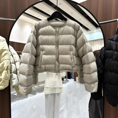 90绒欧洲站2025冬季新款圆领羽绒服女短款加厚保暖小个子外套韩版