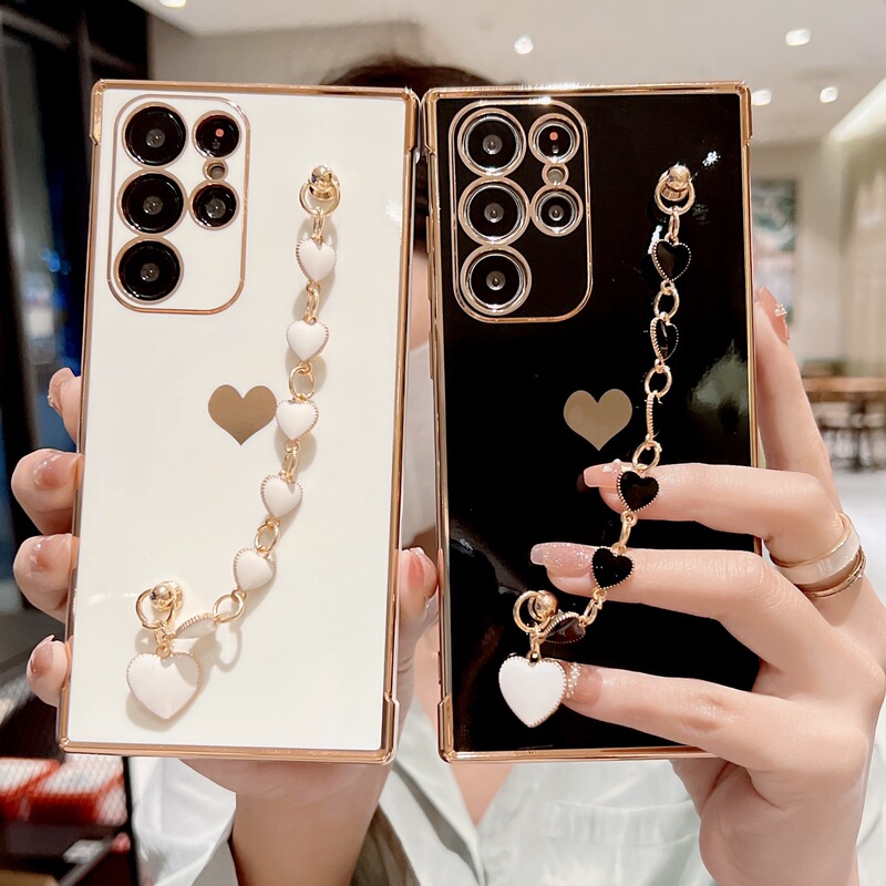 Suitable for Samsung S26Ultra Electroplated Laser-Engraved Bracelet Protective Case A16 Side Heart-Shaped S24Fe Anti-Fall Phone Case
