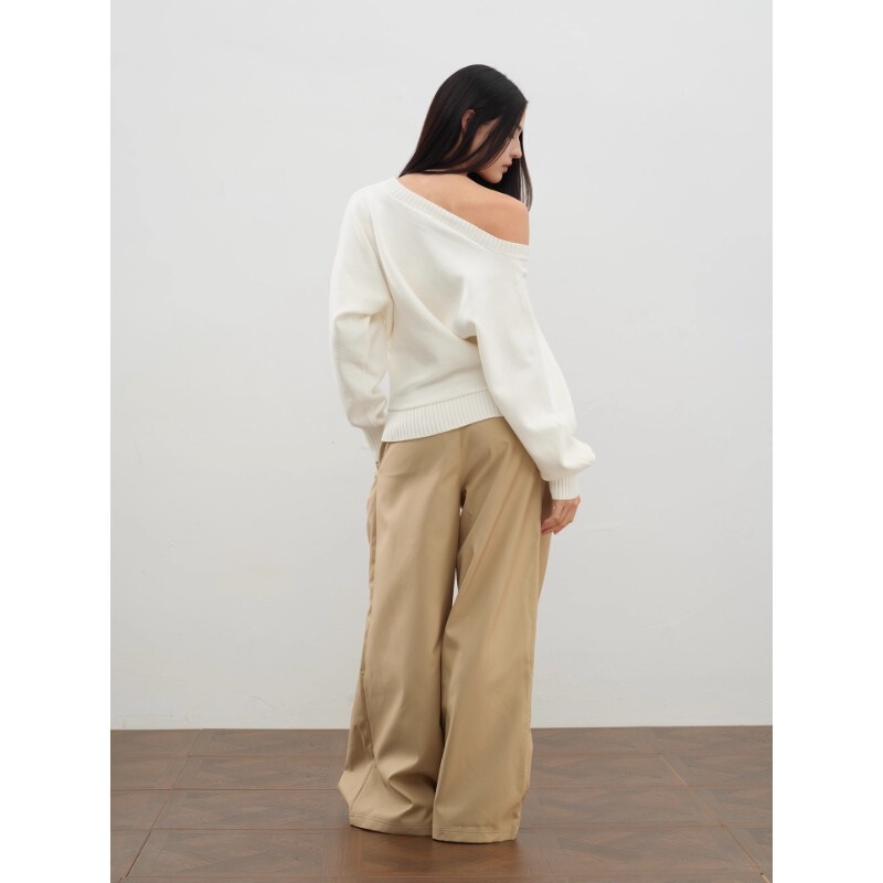 【】Relaxed Style Off-Shoulder Sweater, Loose and Sophisticated One-Shoulder Knit Top, Thick Knitwear