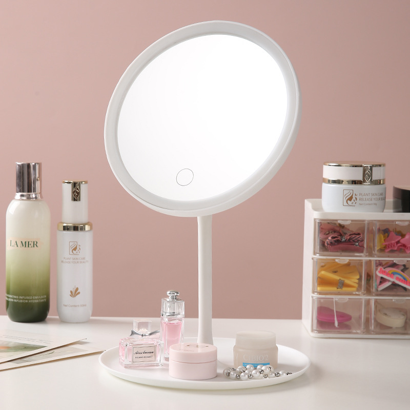 Espejo de maquillaje de plástico con luz inteligente ajustable luz tricolor espejo de vestir dormitorio táctil led espejo de maquillaje