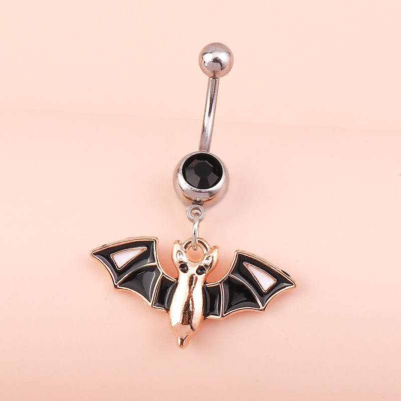 Personalised Bat Belly Button Ring And Halloween Bat Ring Set_voghion.com