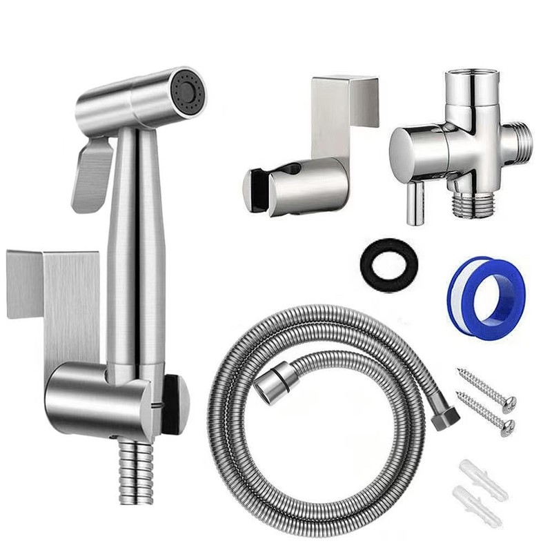 Cross-Border 304 Stainless Steel Toilet Bidet Spray Gun Set with Pressure-Boosting Nozzle for Bathroom Hygiene Toilet Flusher