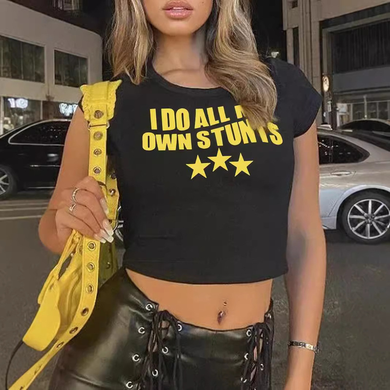 2025 New Letter Print Cross-Border Hot-Selling Women's American High Street Sexy Crop Top Short T-Shirt 2025 New Letter Print Cross-Border Hot-Selling Women's American High Street Sexy Crop Top Short T-Shirt
