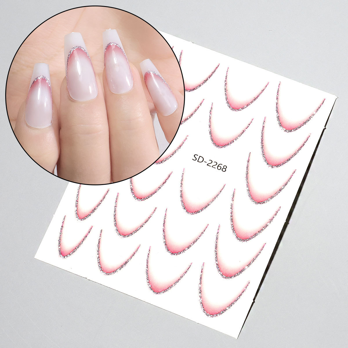 Etiqueta engomada de uñas francesa degradada de estilo explosivo transfronterizo Etiqueta engomada de accesorios de uñas de bricolaje Etiqueta engomada adhesiva INS Etiqueta engomada de uñas en stock
