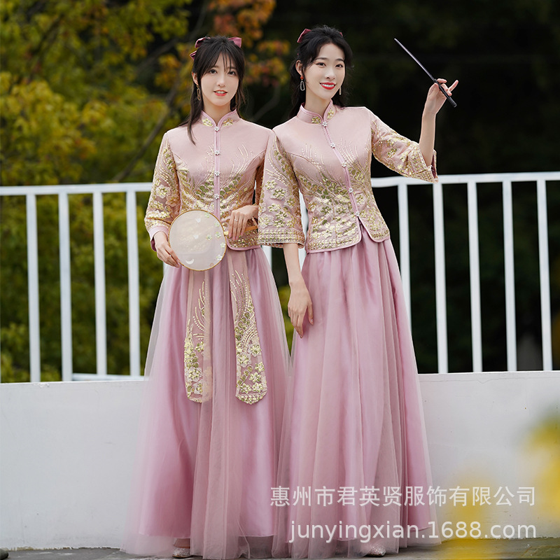 Chinese Bridesmaid Dress Women's 2025 New Summer Beautiful Dress Slimming Cheongsam Vintage Sister Group Wedding Bridesmaid Dress
