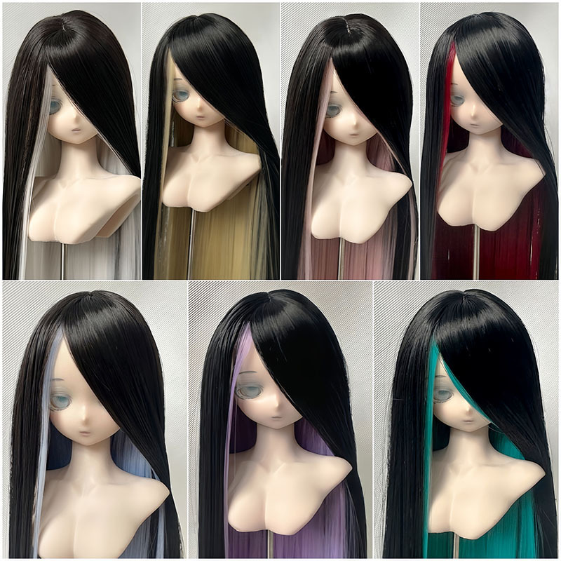 Yale Bjd Wig High-Temperature Fiber Color-Blocking Middle Part Bangs Long Hair 3/4 Wig Blank Wig Fake Hair